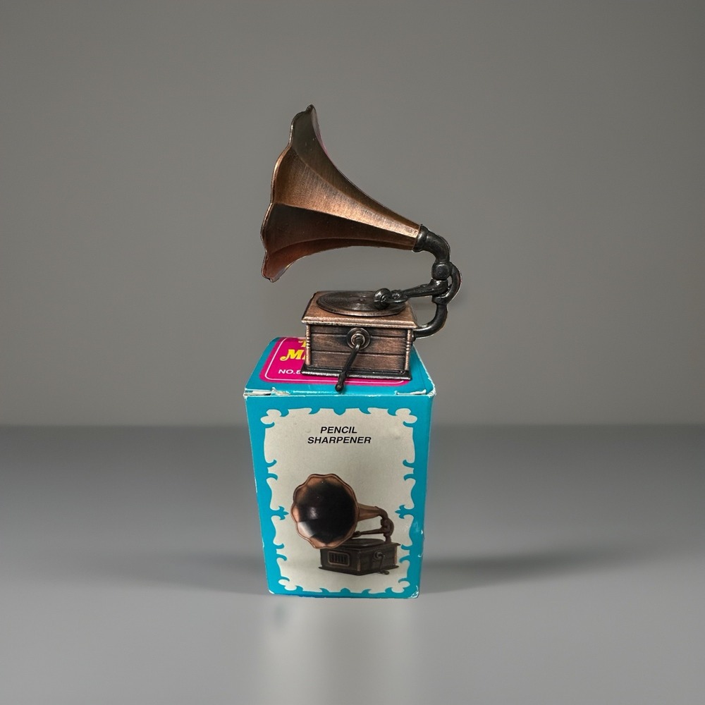 Antique Finished Die-Cast Miniature Gramophone Pencil Sharpener In Box